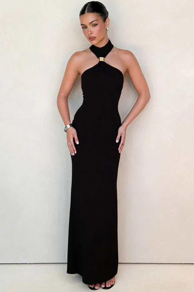 Beaded halter neck floor length dress - View 6 | WEUXS