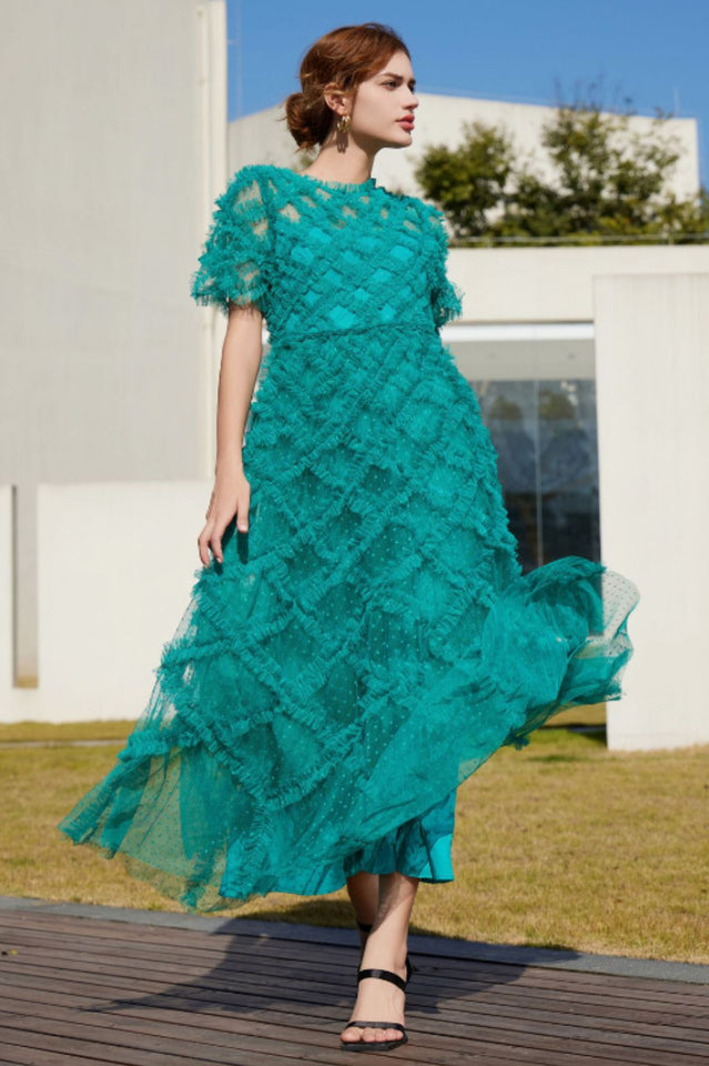 Opulent High Waist Tulle Ruffle Maxi Dress | Dress In Beauty