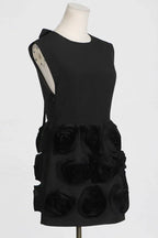 Blue appliqued floral A-line mini dress with high neckline and cap sleeves - View 6 | WEUXS