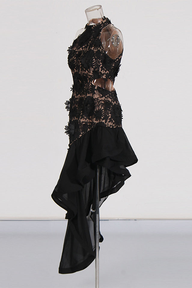 Embroidered 3D Flower Asymmetrical Dress | Dress In Beauty