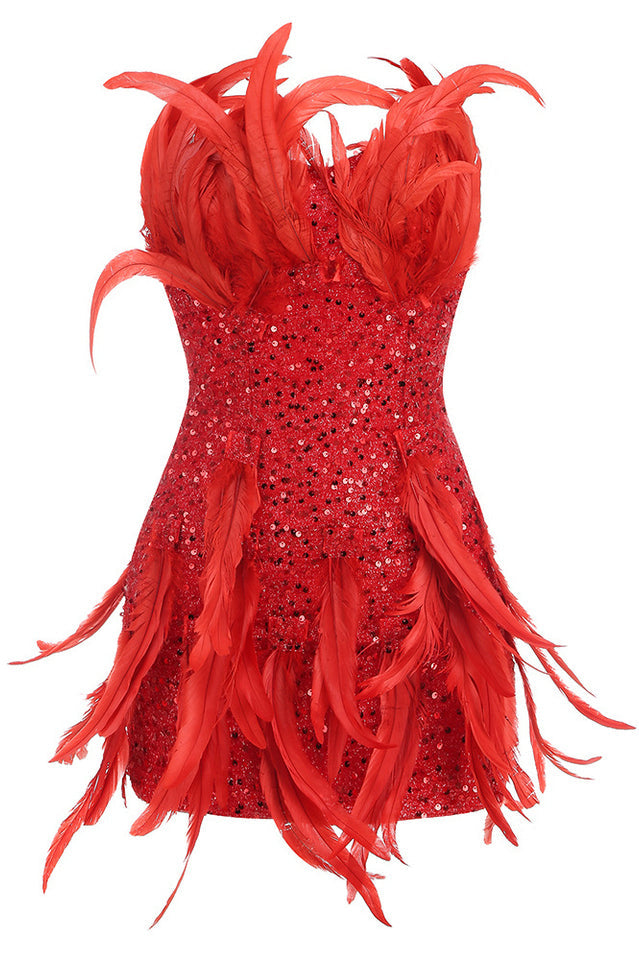 Strapless Sequin Feather Embellished Mini Dress | Dress In Beauty