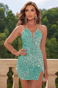 Split Hem Sequin Halter Dress | Dress In Beauty