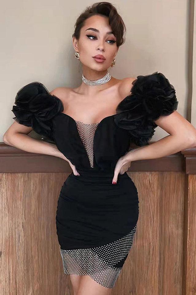 Darcy Ruffle Mesh Crystal Diamante Mini Dress | Dress In Beauty