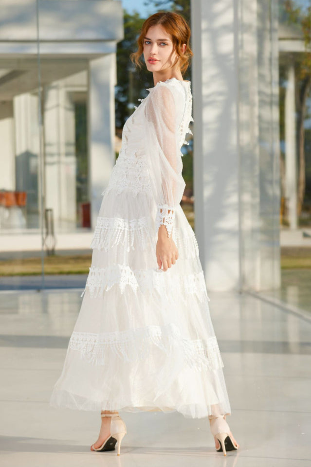 Murphy White Lace Mesh Maxi Dress | Dress In Beauty