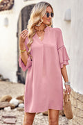 Notched Neck Flare Sleeve Pocket Dress | Dress In Beauty