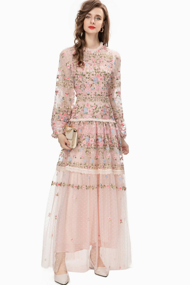 Garden 3/4 Sleeves Embellished Tulle Gown | Dress In Beauty