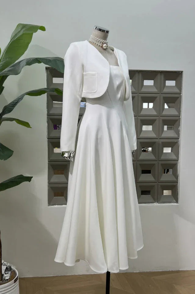 Women's Cropped Jacket Midi Dress Set - View 11 | WEUXS