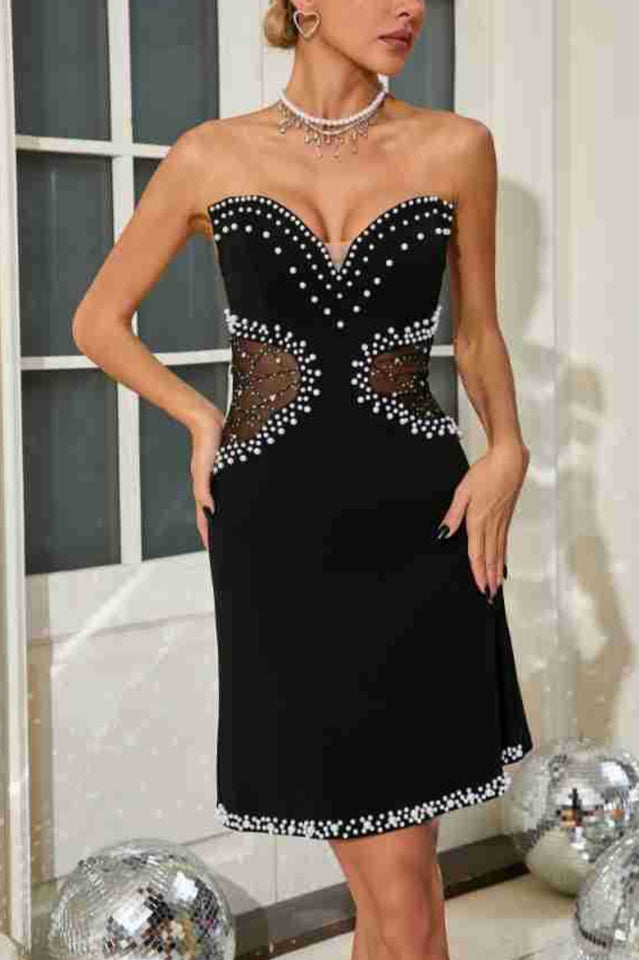 Strapless Pearl Mesh Mini Dress | Dress In Beauty