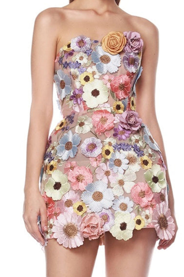 Floral 3D Embroidery Tube Mini Dress | Dress In Beauty
