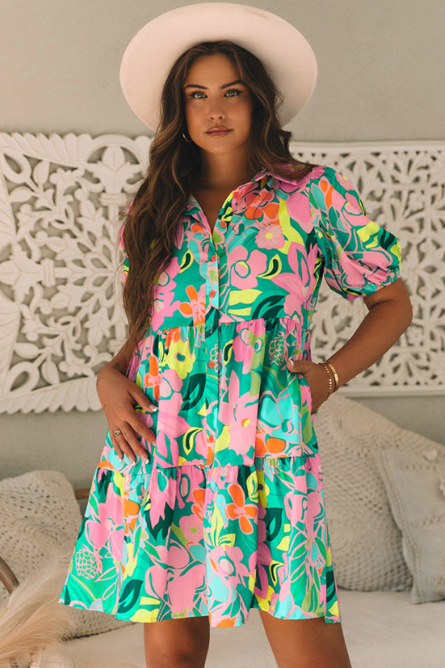 Floral Collar Buttoned Babydoll Dress | Dress In Beauty