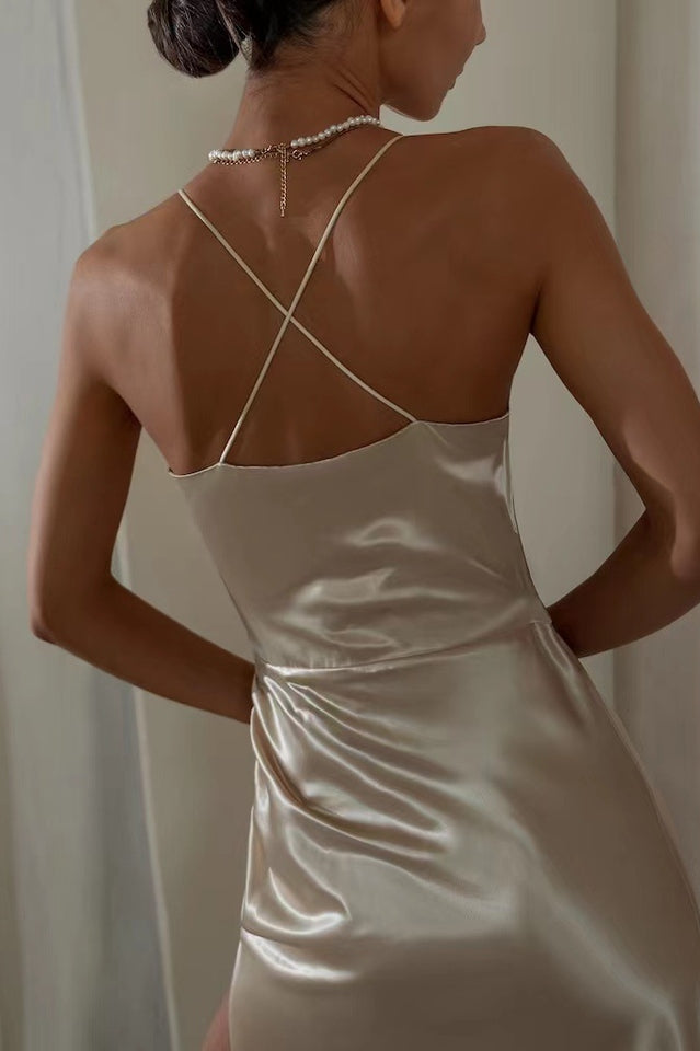 Ruched Trim High Split Cami Midi Dress | Dress In Beauty