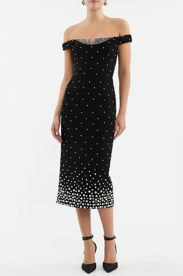 Pearl Polka Dots Embellished Midi Dress | Dress In Beauty