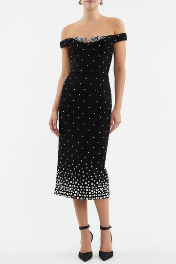 Pearl Polka Dots Embellished Midi Dress | Dress In Beauty