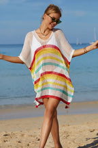 Rainbow Stripe Openwork Slit Cover Up - View 12 | WEUXS