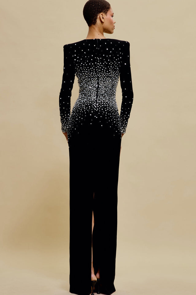 V-Neck Pearl Embellished Gown | Dress In Beauty