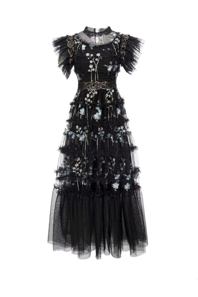 Embroidered Floral Mesh Long Dress | Dress In Beauty