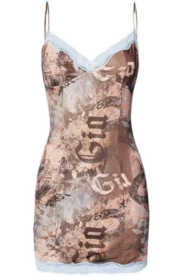Gianna Graphic Print Mesh Mini Dress - View 9 | WEUXS