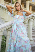 Floral Tulle Puff Sleeve Bow Tie Maxi Dress | Dress In Beauty
