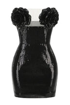 Strapless Sequin Mini Dress with Floral Appliques - View 6 | WEUXS