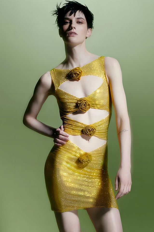 Rosette Cut Out Embellished Mini Dress | Dress In Beauty