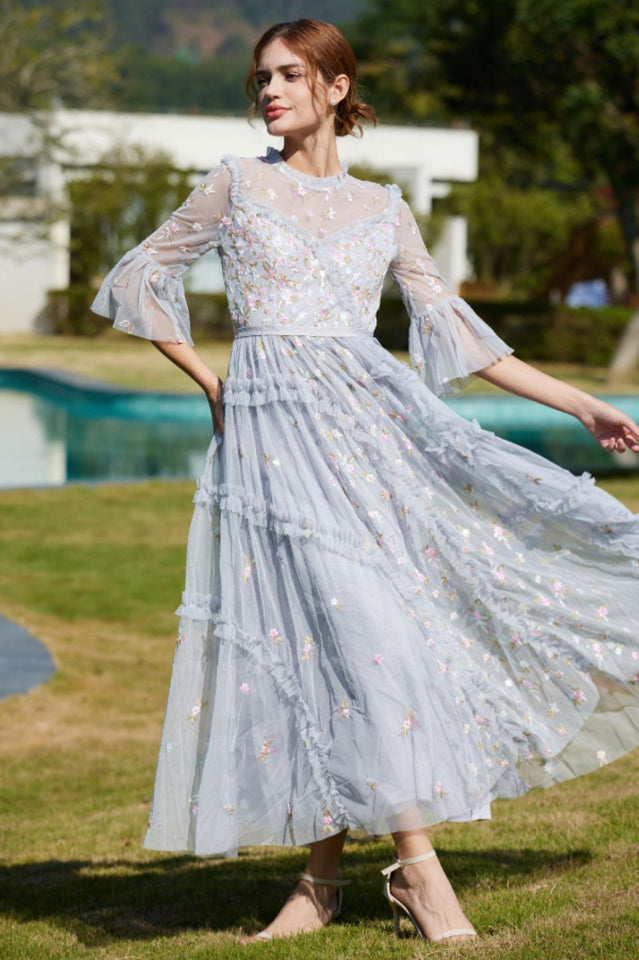 Embroidered Ruffles Elegant Long Dress | Dress In Beauty