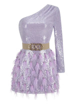 Daria One Shoulder Sequin Feather Dress - View 13 | WEUXS