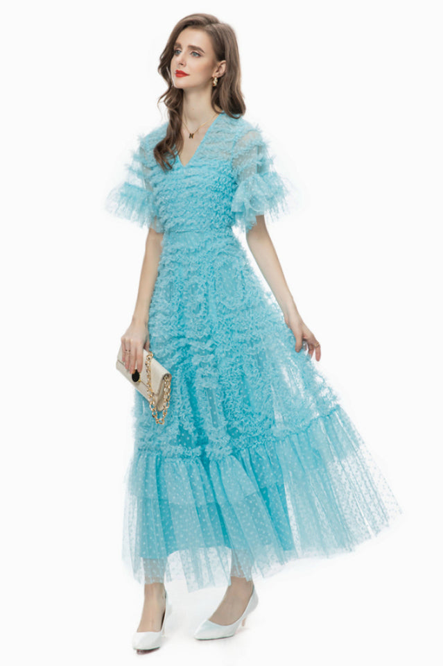 Ruffle Tiered Spotted Tulle Maxi Dress | Dress In Beauty