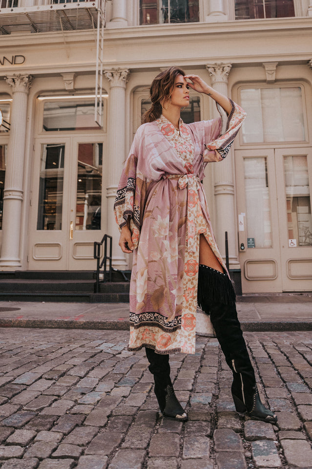 Floral Crane Print Kimono With Belt | Dress In Beauty