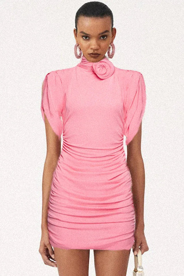 Rose-appliqué Ruched Jersey Minidress - WEUXS