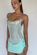 Sequin Floral Draped Corset Dress - WEUXS