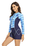 Surf Print Long Sleeve One Piece Swimsuit | Dress In Beauty