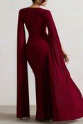 Maroon Extented Cape Sleeve Maxi Dress | Dress In Beauty