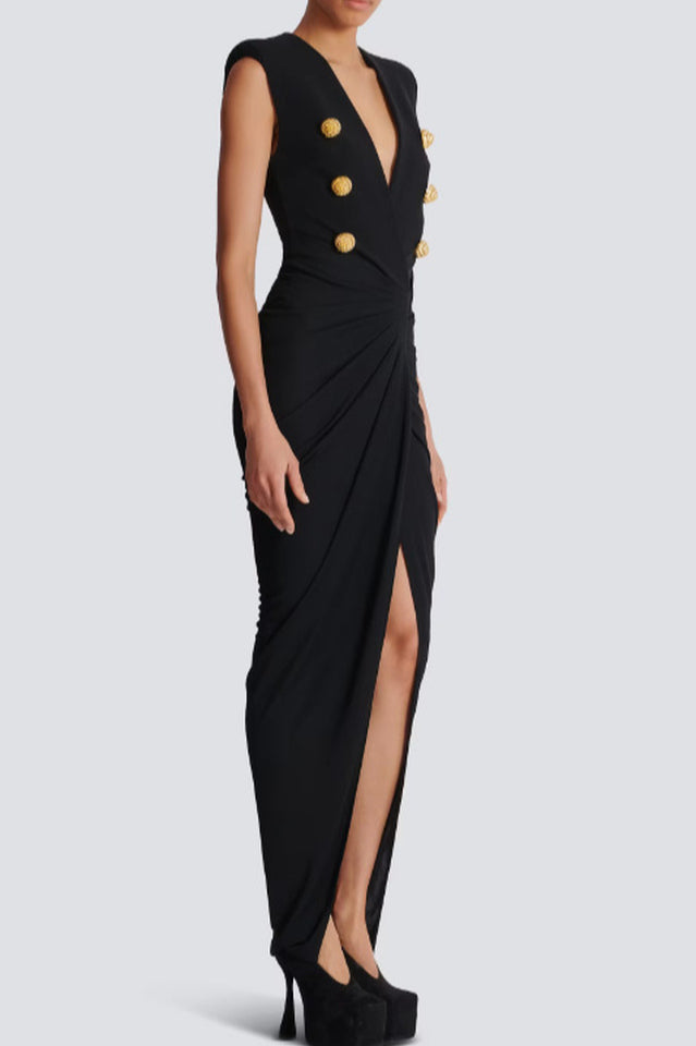 Button Detail Draped Maxi Dress | Dress In Beauty