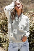 Floral Pattern Half Zip Sweater | Dress In Beauty