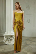 Mustard Draped Satin Corset Maxi Dress | Dress In Beauty
