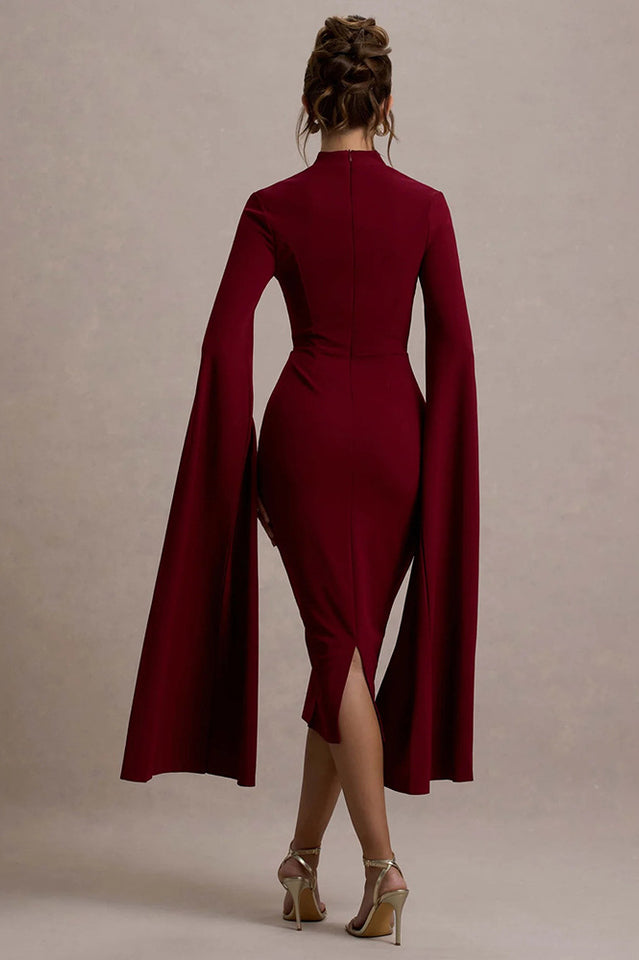 Berry Bodycon Cape-Sleeve Midi Dress | Dress In Beauty
