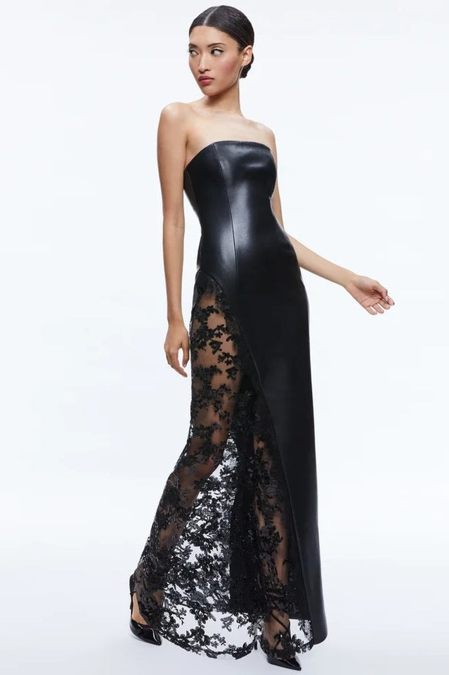 Faux Leather Gown with Lace Detail | Dress In Beauty