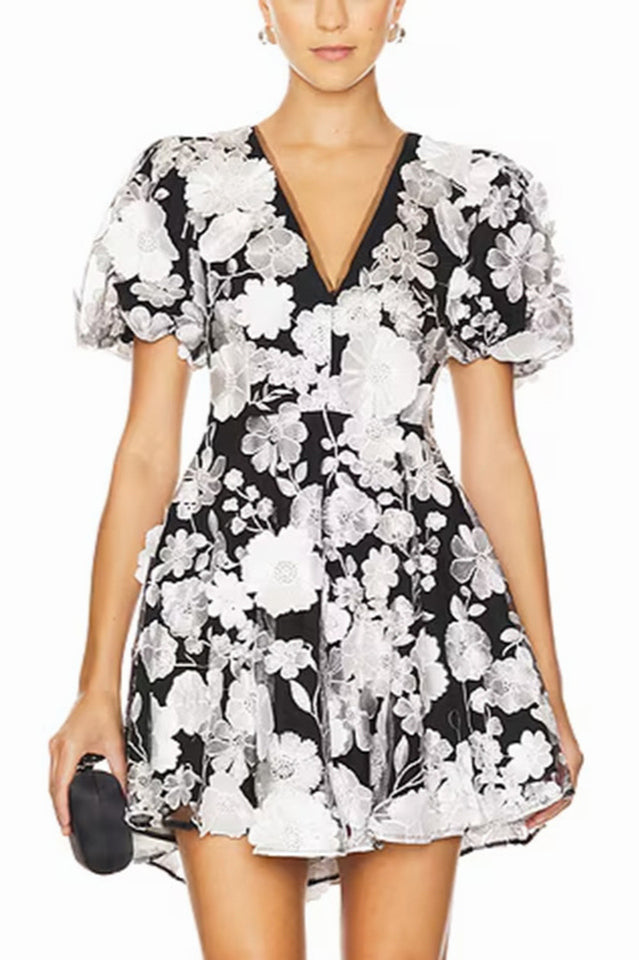 Chayan Flower Embroidery Mini Dress | Dress In Beauty