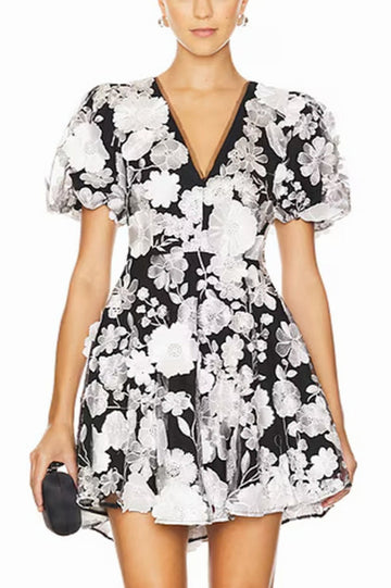 Chayan Flower Embroidery Mini Dress | Dress In Beauty