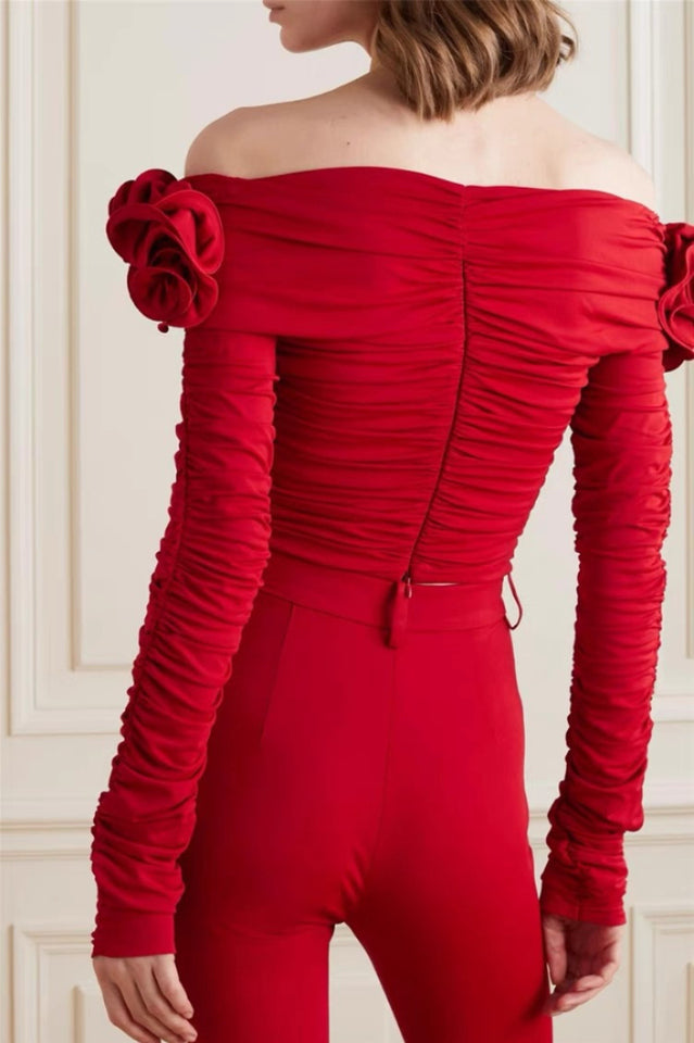 Floral Appliquéd Ruched Crop Top | Dress In Beauty