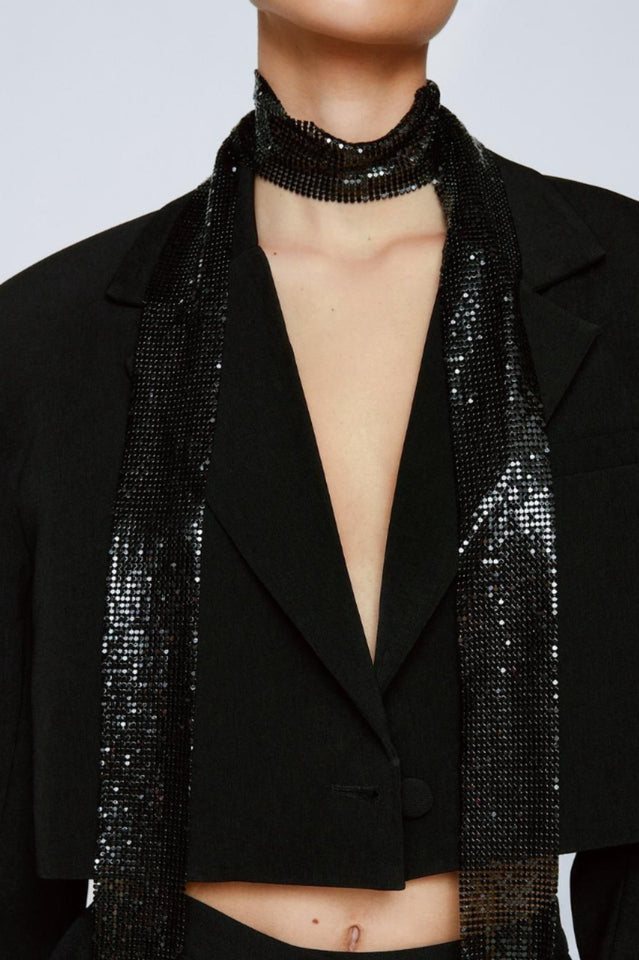 Tassel Metal Neck Tie Scarf | Dress In Beauty