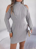 Cold Shoulder Cable Knit Sweater Dress - View 15 | WEUXS