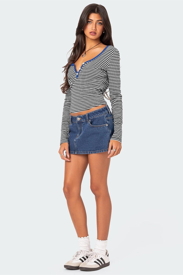 Buttoned Striped Long Sleeve T-Shirt | Dress In Beauty