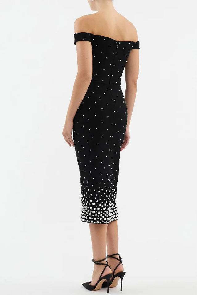 Pearl Polka Dots Embellished Midi Dress | Dress In Beauty