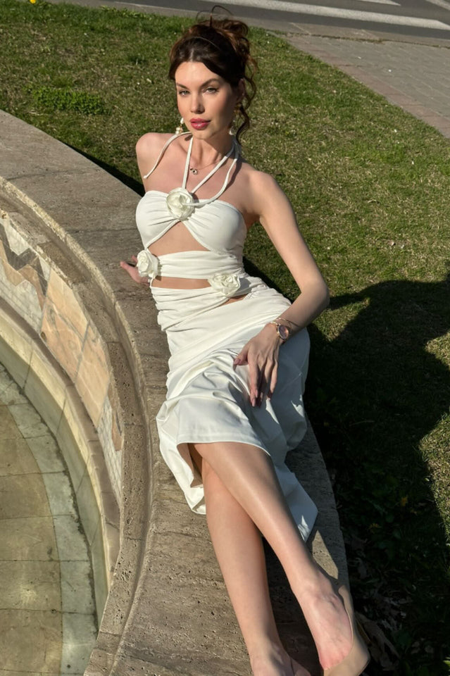 Halter Neck Cutout Ruched Maxi Dress | Dress In Beauty