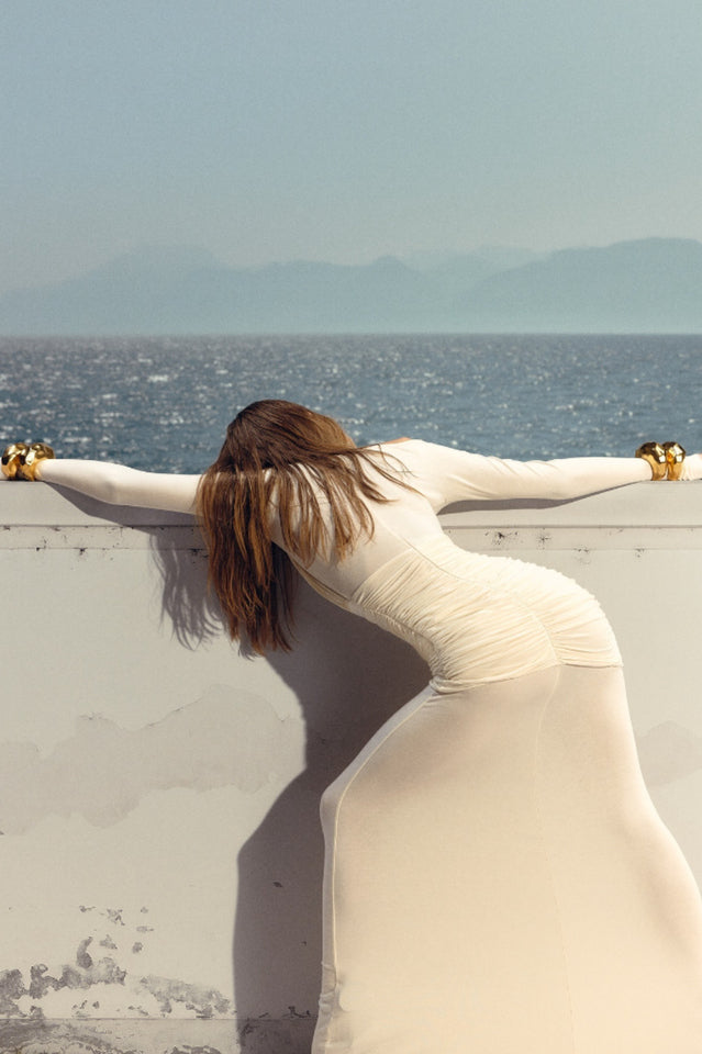 Long Sleeve Draped Mesh Maxi Dress | Dress In Beauty