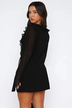 Mesh mini dress with bell sleeves and tie front - View 11 | WEUXS