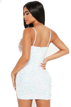 Sequin mini dress with chain detail - View 7 | WEUXS