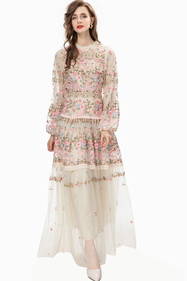 Garden 3/4 Sleeves Embellished Tulle Gown | Dress In Beauty