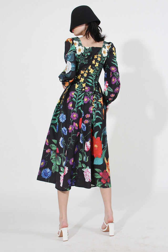 Printed Long Sleeve Cotton-Blend Midi Dress | Dress In Beauty